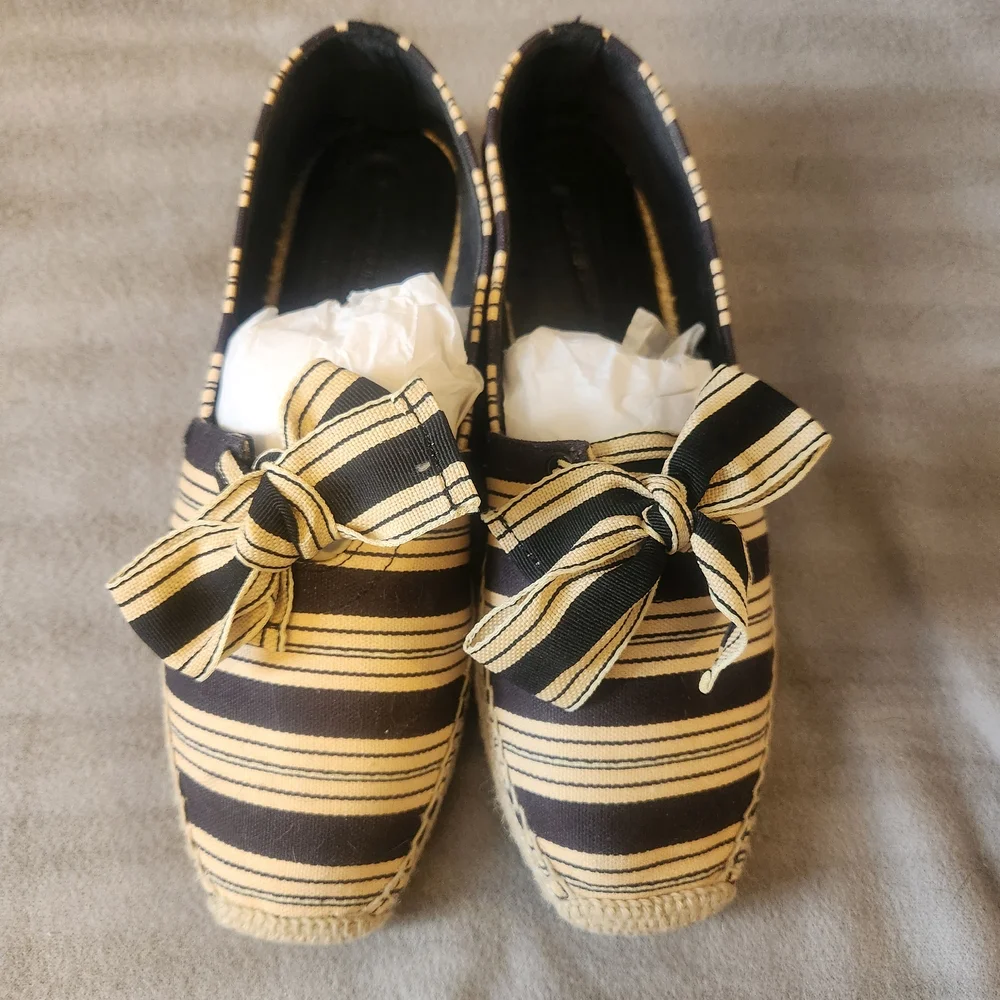 Tory Burch Vintage Stripe Ribbon Bow Espadrille flats Sz 8